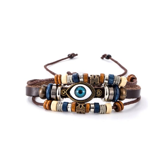 Ushoptwo Jewelry - Evil Eye Bracelet Multilayer Leather Wristband